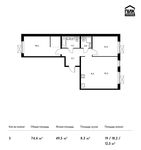Планировка 3-комнатной квартиры, 74,4 м2