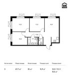 Планировка 3-комнатной квартиры, 67,7 м2