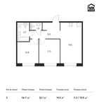 Планировка 2-комнатной квартиры, 56,7 м2