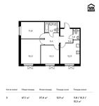 Планировка 3-комнатной квартиры, 67,1 м2