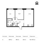 Планировка 2-комнатной квартиры, 54,9 м2