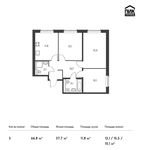 Планировка 3-комнатной квартиры, 66,8 м2