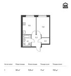 Планировка 1-комнатной квартиры, 34 м2