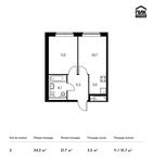 Планировка 2-комнатной квартиры, 34,3 м2