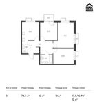 Планировка 3-комнатной квартиры, 72,9 м2