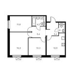 Планировка 3-комнатной квартиры, 66,2 м2