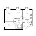 Планировка 3-комнатной квартиры, 65,9 м2