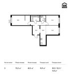 Планировка 3-комнатной квартиры, 73,2 м2