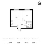 Планировка 1-комнатной квартиры, 46 м2