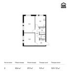 Планировка 2-комнатной квартиры, 53,6 м2