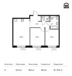 Планировка 2-комнатной квартиры, 57,4 м2
