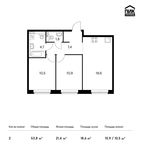 Планировка 2-комнатной квартиры, 53,8 м2
