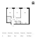 Планировка 2-комнатной квартиры, 56,5 м2