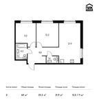 Планировка 2-комнатной квартиры, 59,5 м2