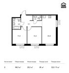 Планировка 2-комнатной квартиры, 58,3 м2