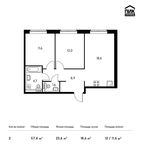 Планировка 2-комнатной квартиры, 57,4 м2