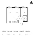 Планировка 2-комнатной квартиры, 54,6 м2