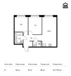 Планировка 2-комнатной квартиры, 54 м2