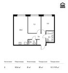 Планировка 2-комнатной квартиры, 53,4 м2