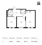Планировка 2-комнатной квартиры, 61,64 м2