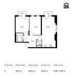Планировка 2-комнатной квартиры, 62,91 м2