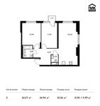Планировка 2-комнатной квартиры, 62,27 м2