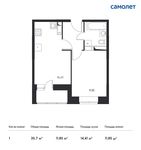 Планировка 1-комнатной квартиры, 35,7 м2