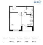 Планировка 1-комнатной квартиры, 36,52 м2