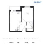 Планировка 1-комнатной квартиры, 36,58 м2