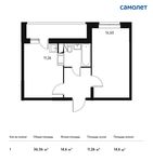 Планировка 1-комнатной квартиры, 36,36 м2