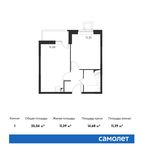 Планировка 1-комнатной квартиры, 35,04 м2