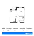 Планировка 1-комнатной квартиры, 35,76 м2