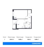 Планировка 1-комнатной квартиры, 35,43 м2
