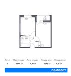 Планировка 1-комнатной квартиры, 34,44 м2