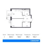 Планировка 1-комнатной квартиры, 32,15 м2