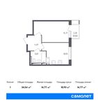 Планировка 1-комнатной квартиры, 34,54 м2