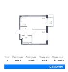 Планировка 2-комнатной квартиры, 36,34 м2
