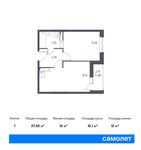 Планировка 1-комнатной квартиры, 37,03 м2