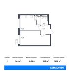 Планировка 1-комнатной квартиры, 34,6 м2