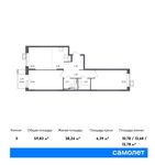 Планировка 3-комнатной квартиры, 59,83 м2