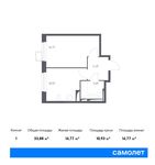 Планировка 1-комнатной квартиры, 33,88 м2