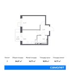 Планировка 1-комнатной квартиры, 34,47 м2