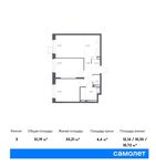 Планировка 3-комнатной квартиры, 51,19 м2