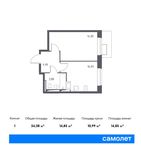Планировка 1-комнатной квартиры, 34,38 м2