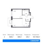 Планировка 2-комнатной квартиры, 33,82 м2