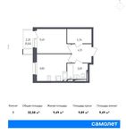 Планировка 1-комнатной квартиры, 32,58 м2