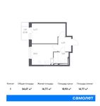 Планировка 1-комнатной квартиры, 34,47 м2