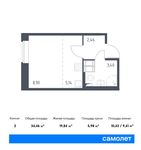Планировка 2-комнатной квартиры, 34,46 м2