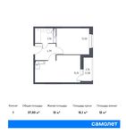 Планировка 1-комнатной квартиры, 37,03 м2