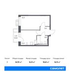 Планировка 1-комнатной квартиры, 34,92 м2